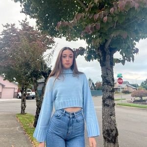 Blue cropped turtleneck sweater